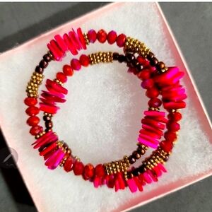 PINK JASPER SEED BEAD DESIGNER CREATED ORIGINAL MEMORY WRAP MULTI STRAND BRACELE